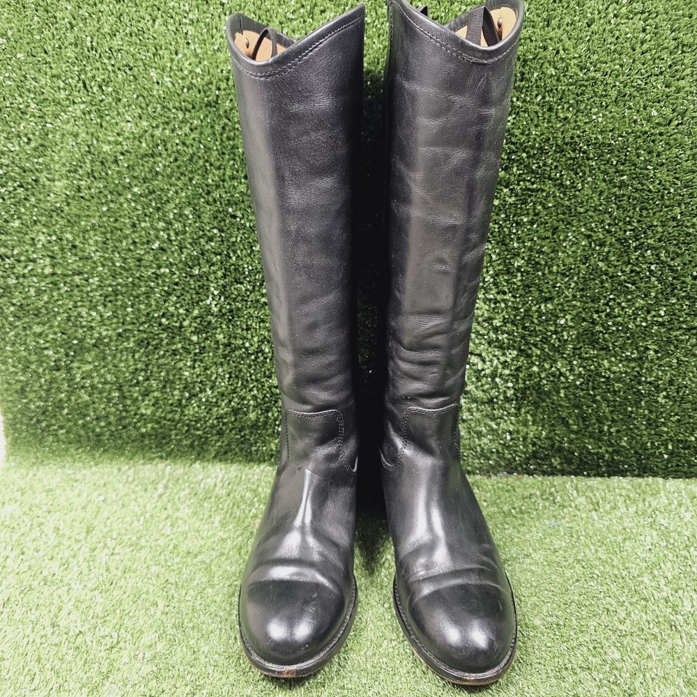 Frye Melissa Button 2 Black Leather Pull On Riding Tall Boots Womens Size 7 B - Picture 2 of 10